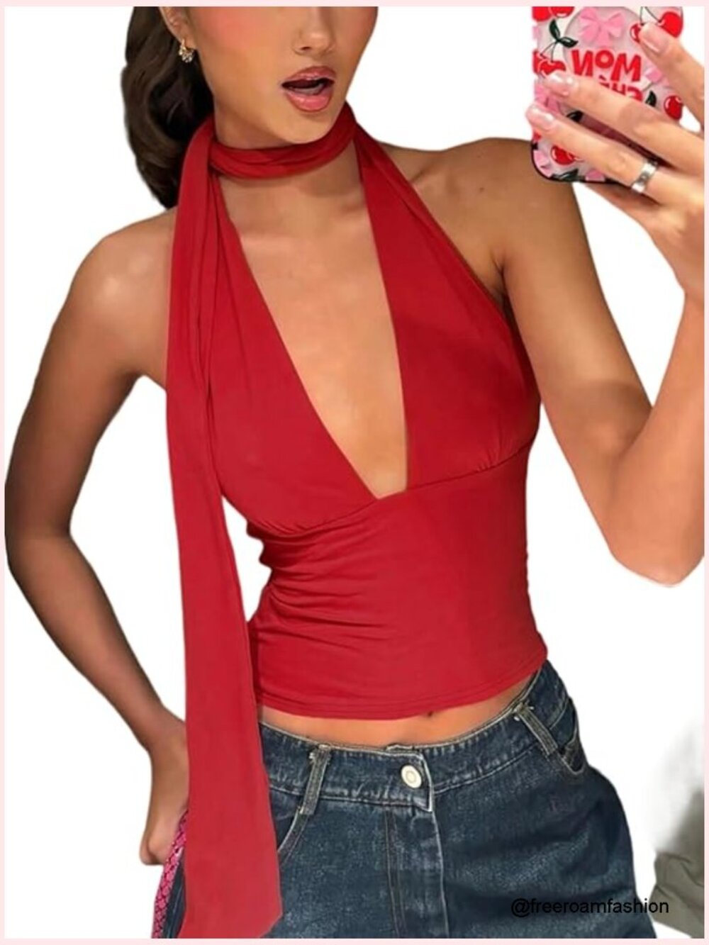 Halter Scarf Crop Top Deep V Sleeveless Backless Tank